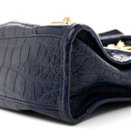 Calfskin Crocodile Embossed Gold Metallic Edge Hardware Mini City Bleu