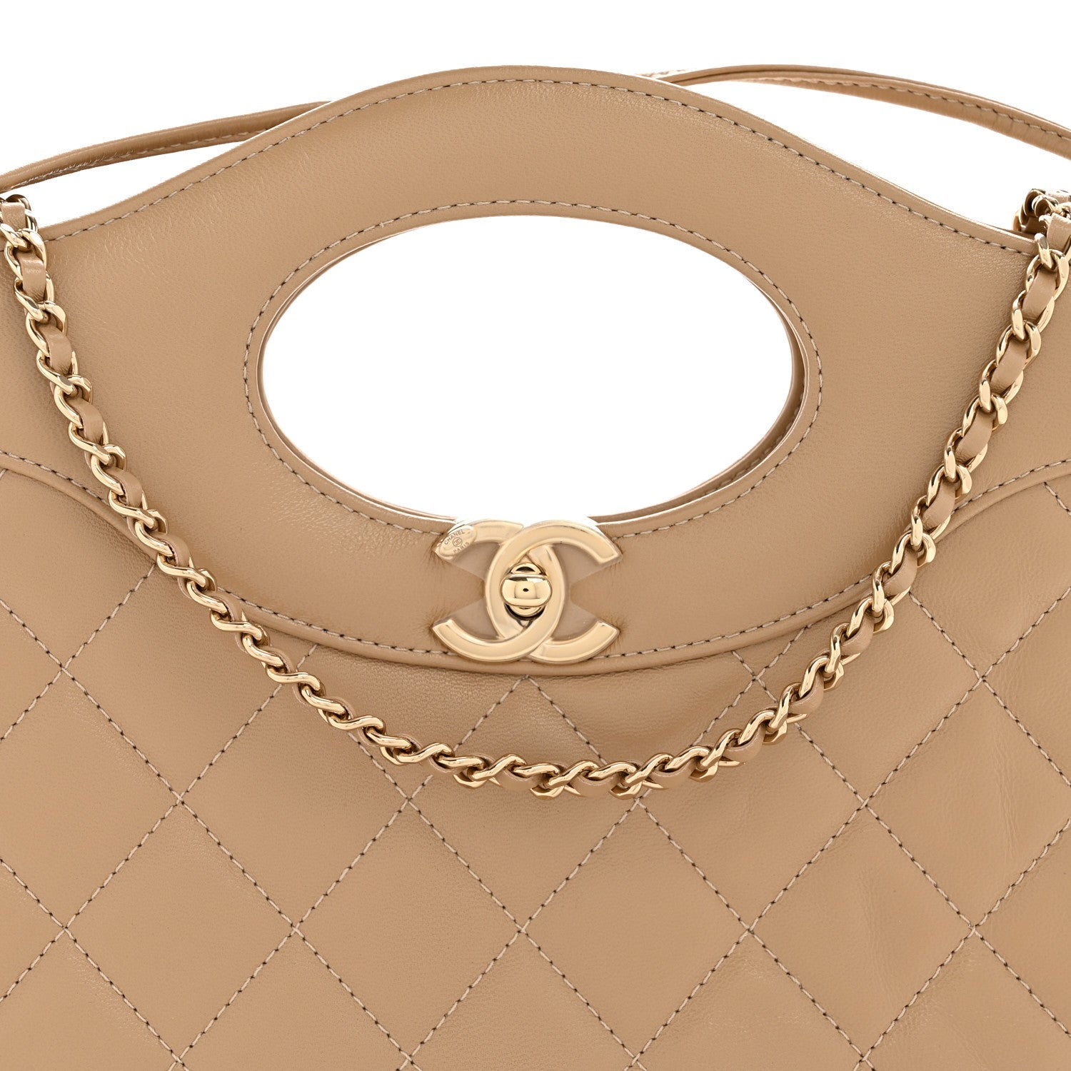 Shiny Crumpled Calfskin Quilted 31 Shopping Bag Dark Beige