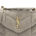 Jersey Quilted Toy Loulou Puffer Monogram Chain Satchel Chalk Beige