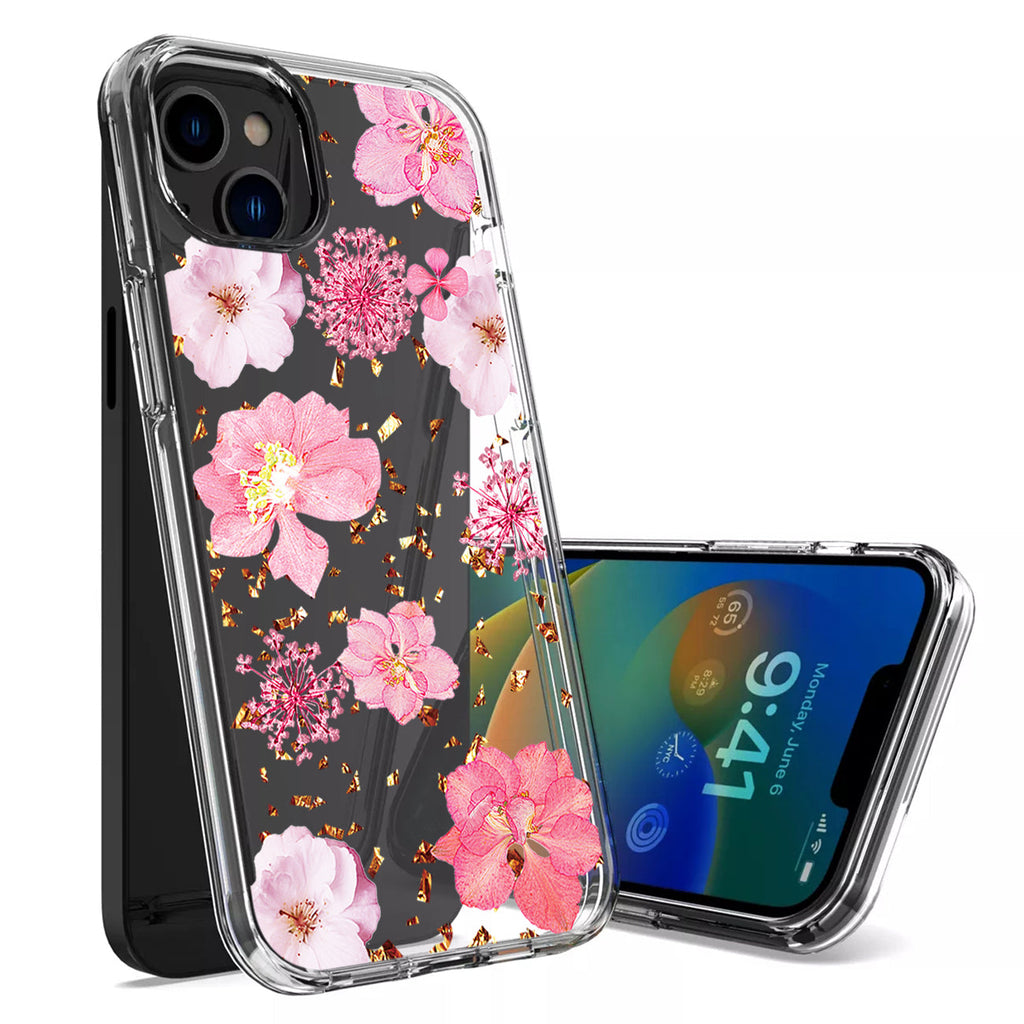 Pressed Dried Flower Design Phone Case For Iphone 14 Plus In Pink
