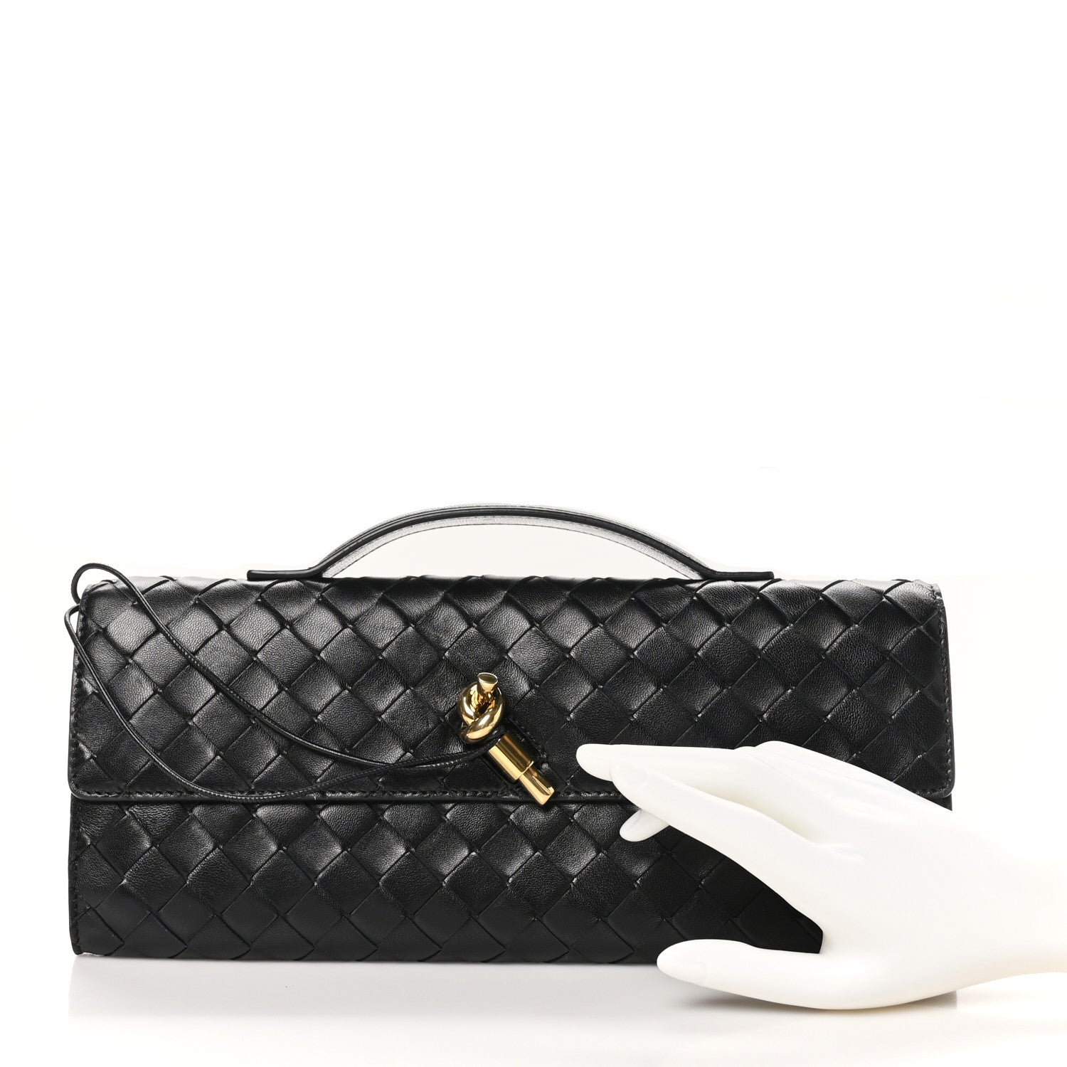 Nappa Intrecciato Long Andiamo Top Handle Clutch Black