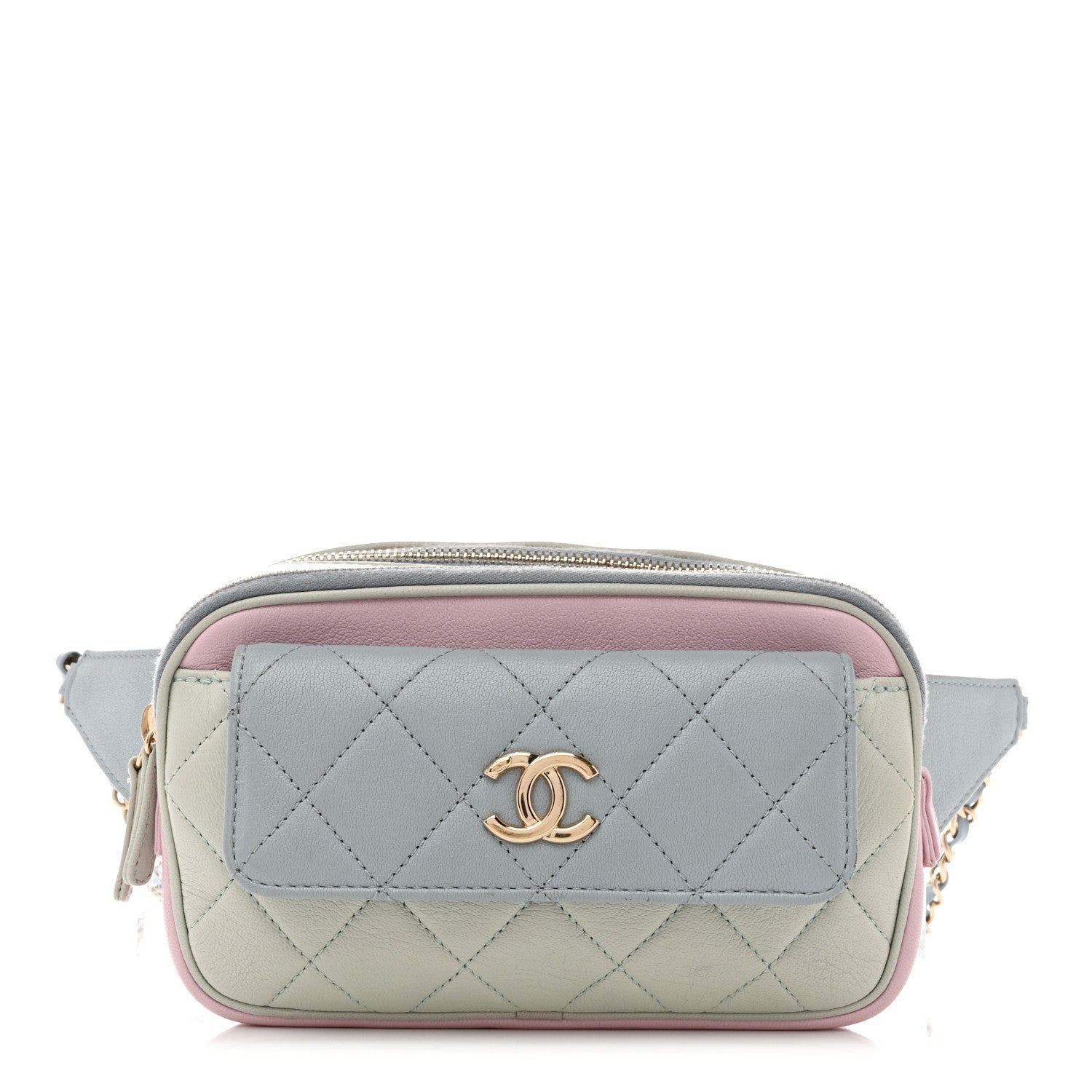 Goatskin Quilted Waist Bag Green Blue Pink