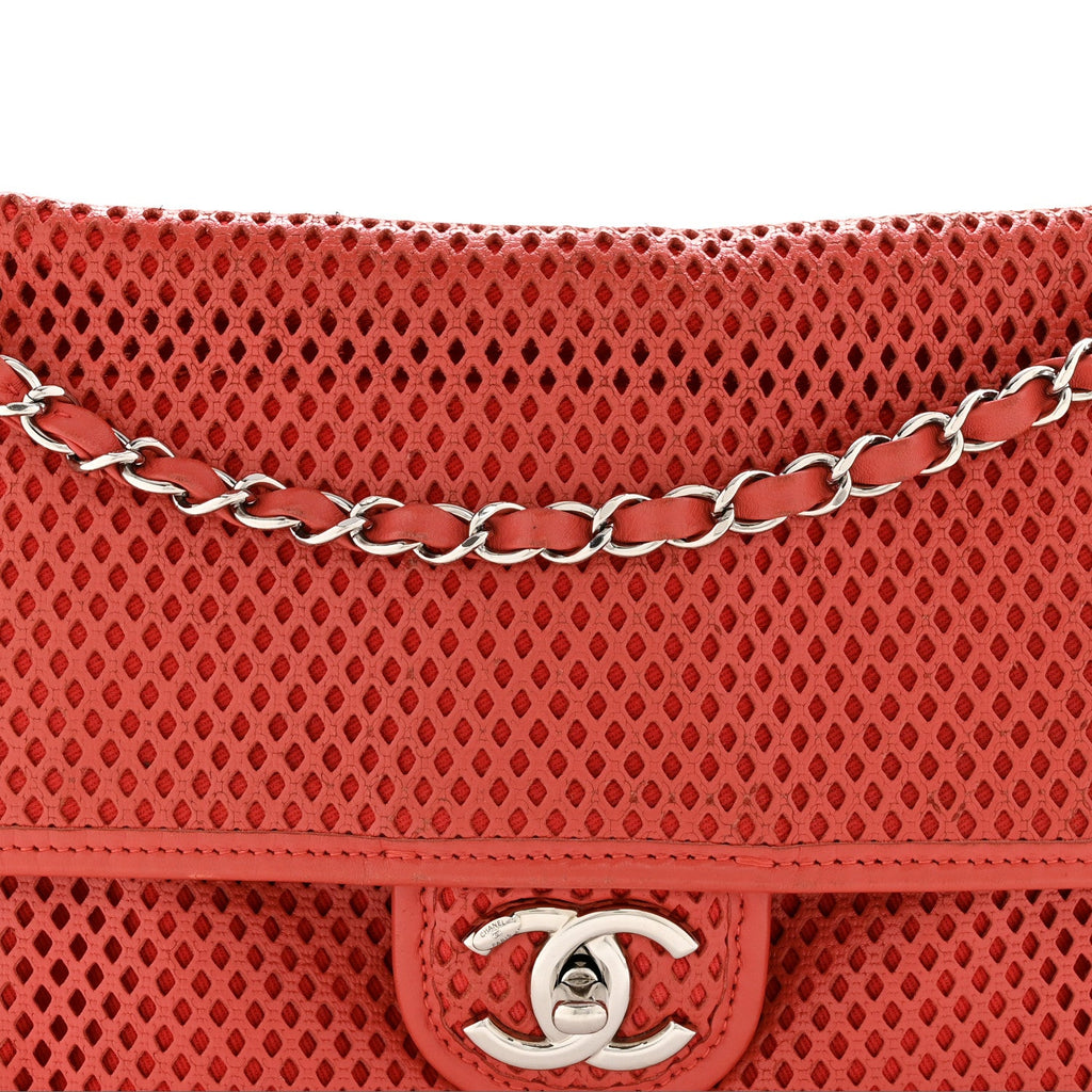 Perforated Calfskin Large Up In The Air Flap Red