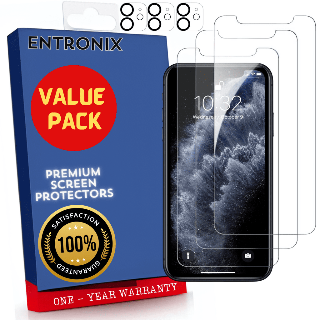 Entronix Clear Screen Protector & Camera Lens Protector Compatible with iPhone 11 - 6-Piece Combo