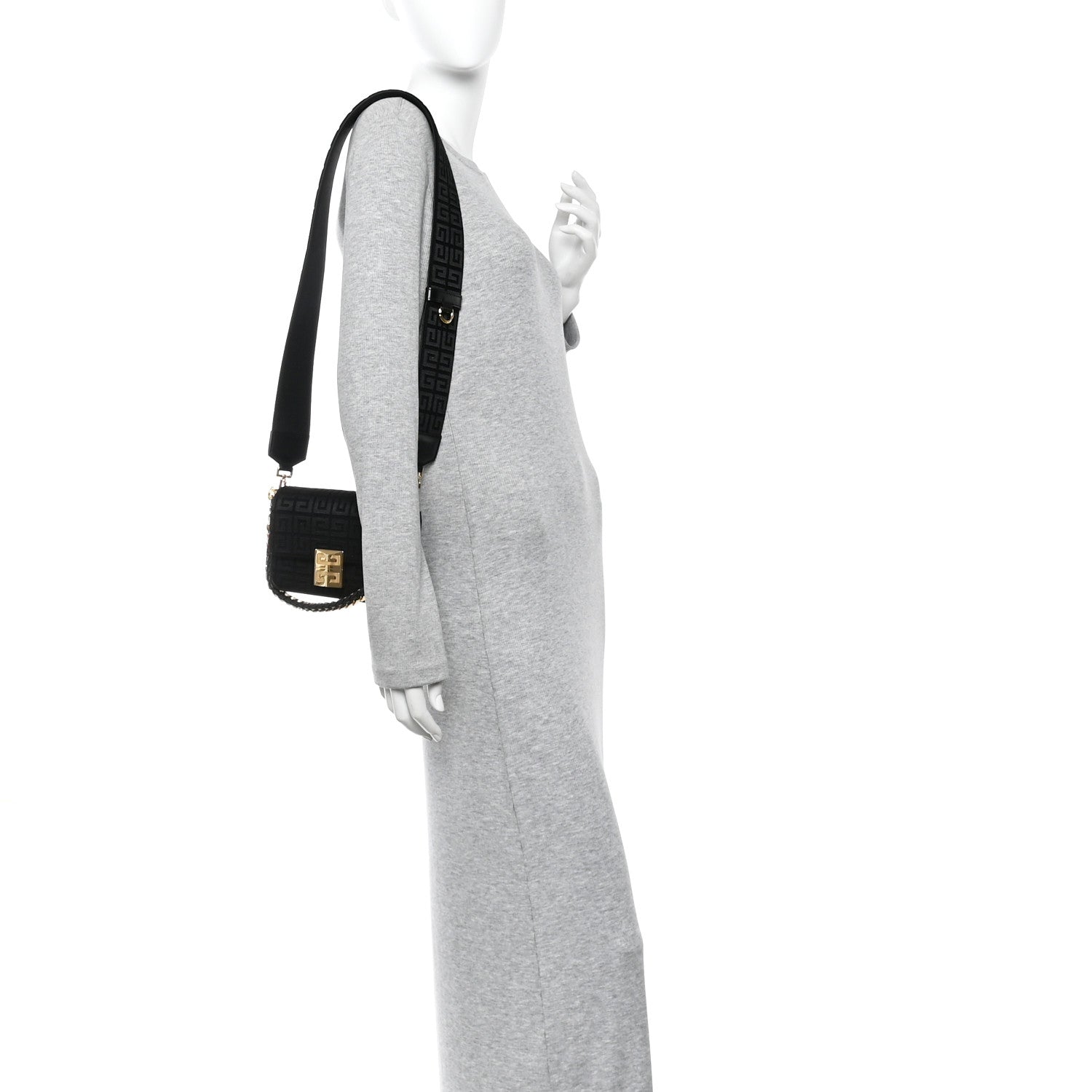 Canvas Woven Embroidered Small 4G Bag With Chain Black
