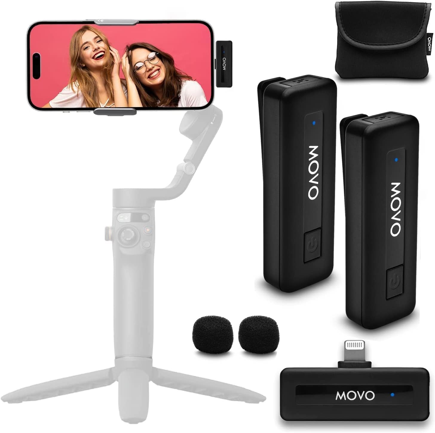Movo Wireless Mini DI Duo Ultra Compact Wireless Lavalier Microphones for iPhone