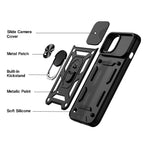 Kickstand Ring Holder With Slide Camera Cover Tpu Magnetic Car Mount For Apple Iphone 13 In Black