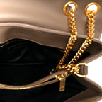 Suede Y Quilted Monogram Medium Loulou Chain Satchel Taupe