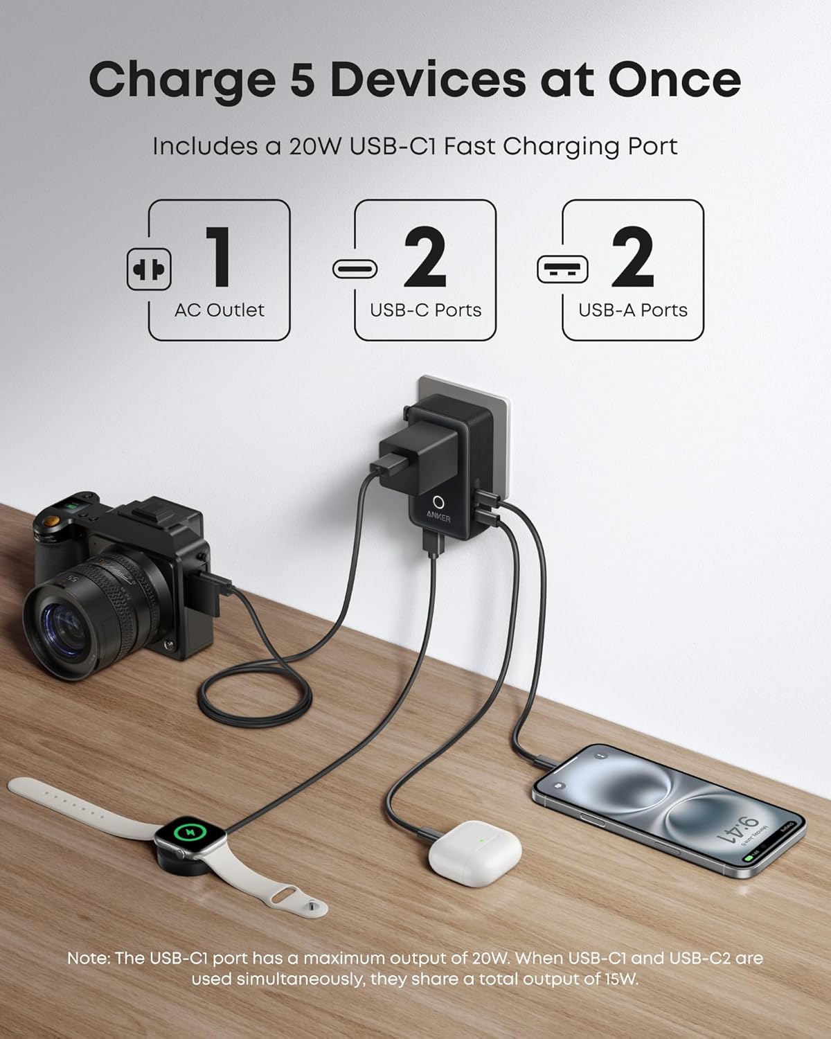Anker Nano Travel Adapter (5-in-1, 20W, 2-Pack)