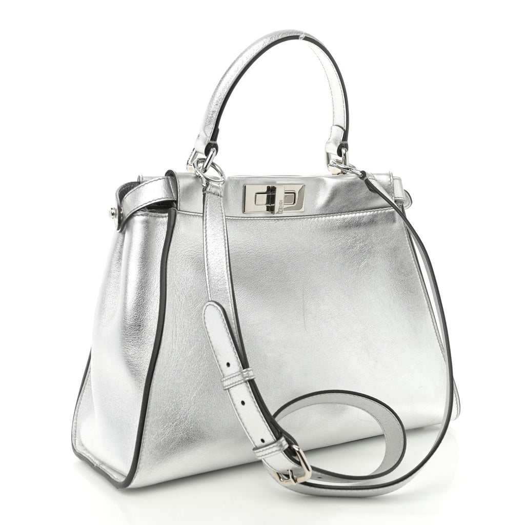 Vitello Catalan Mirror Medium Peekaboo Iconic Satchel Argento