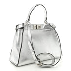Vitello Catalan Mirror Medium Peekaboo Iconic Satchel Argento