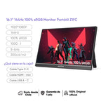 16.1" 144Hz Portable Gaming Monitor - 100% sRGB 1080P FHD HDR External Display for Switch, Xbox, PS5, Laptop, and PC