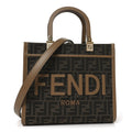 Fabric Jacquard FF 1974 Logo Small Fendi Sunshine Shopper Tote Tobacco Moro Sand
