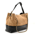 Suede Calfskin Shiny Lambskin Quilted Small Coco Base Shopping Bag Beige Black