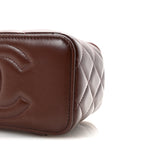 Lambskin Quilted Small Top Handle Vanity Case With Chain Dark Brown