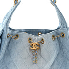 Washed Denim Quilted Small Chanel 25 Handbag Blue