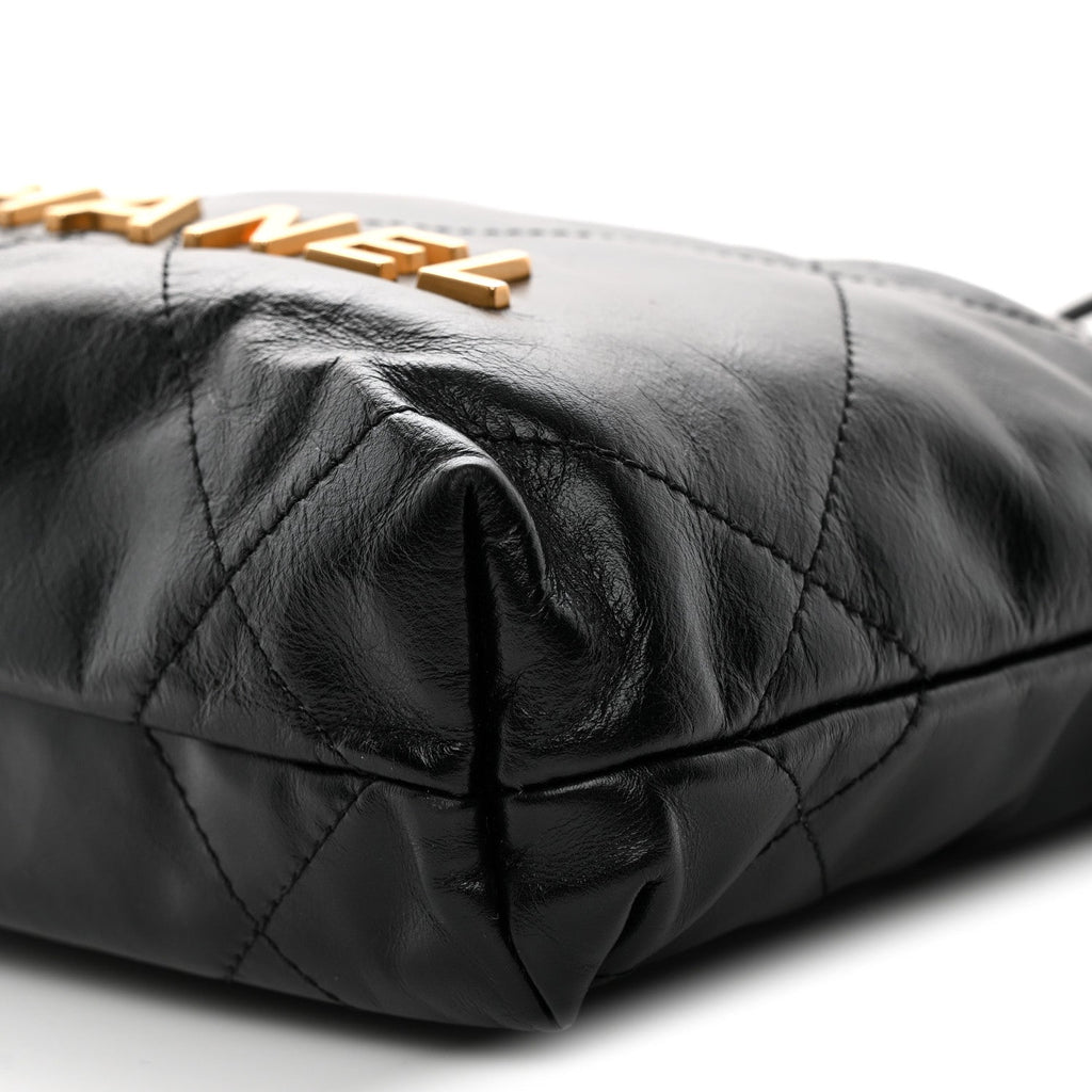 Shiny Calfskin Quilted Mini Chanel 22 Black