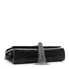 Calfskin Crocodile Embossed Small Classic Monogram Kate Tassel Satchel Black