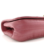Metallic Calfskin Chevron Quilted Small Statement Flap Pink