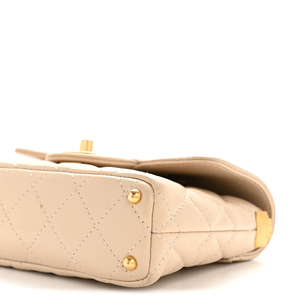 Lambskin Quilted Small Flap Top Handle Bag Beige