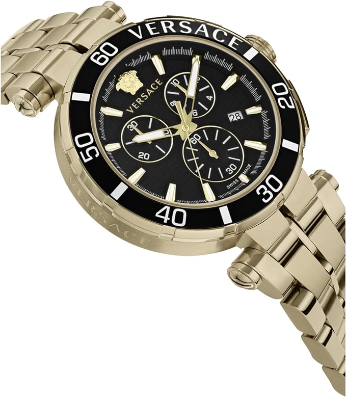 Versace Men's Watch 45mm Greca Chronograph Black Gold