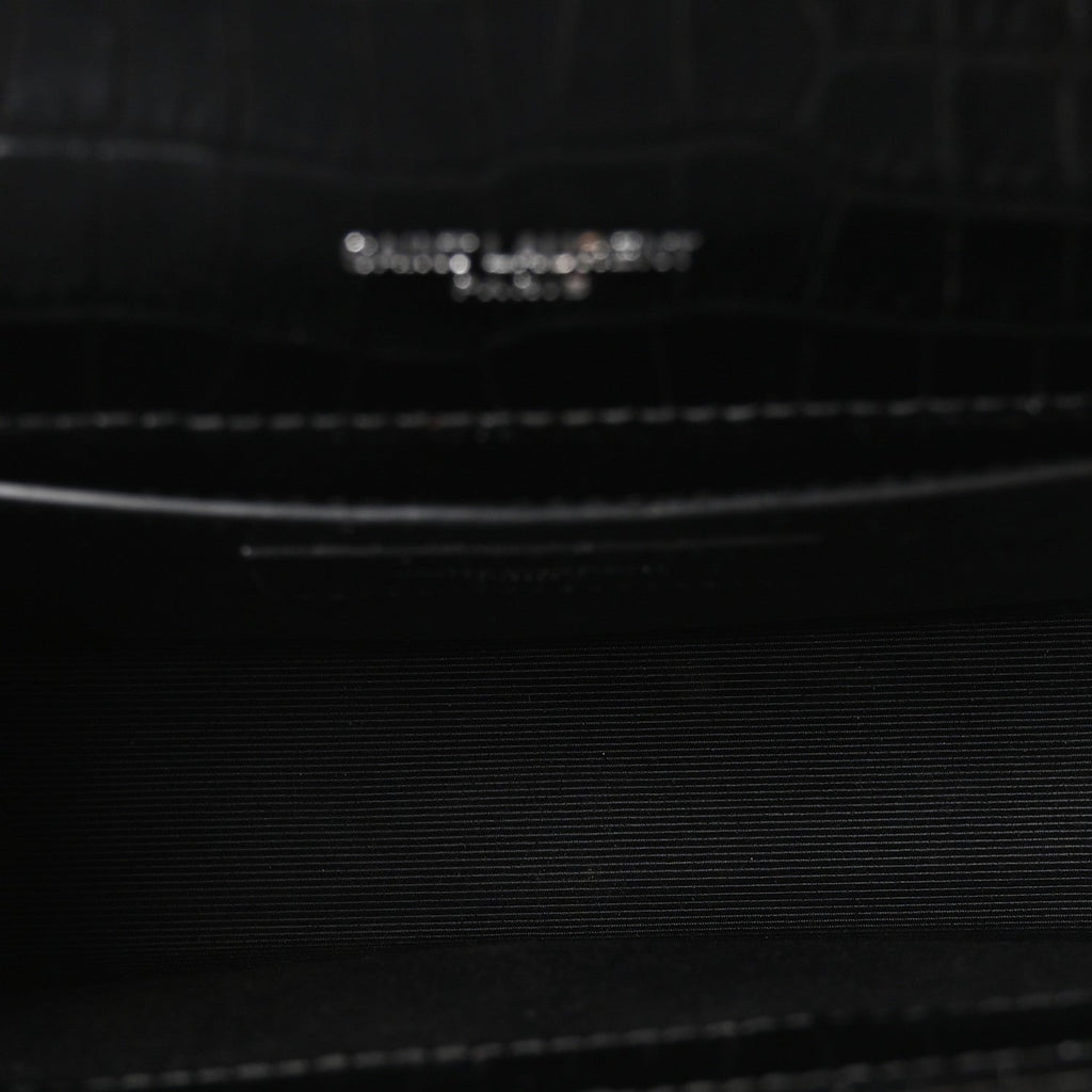 Calfskin Crocodile Embossed Small Classic Monogram Kate Tassel Satchel Black
