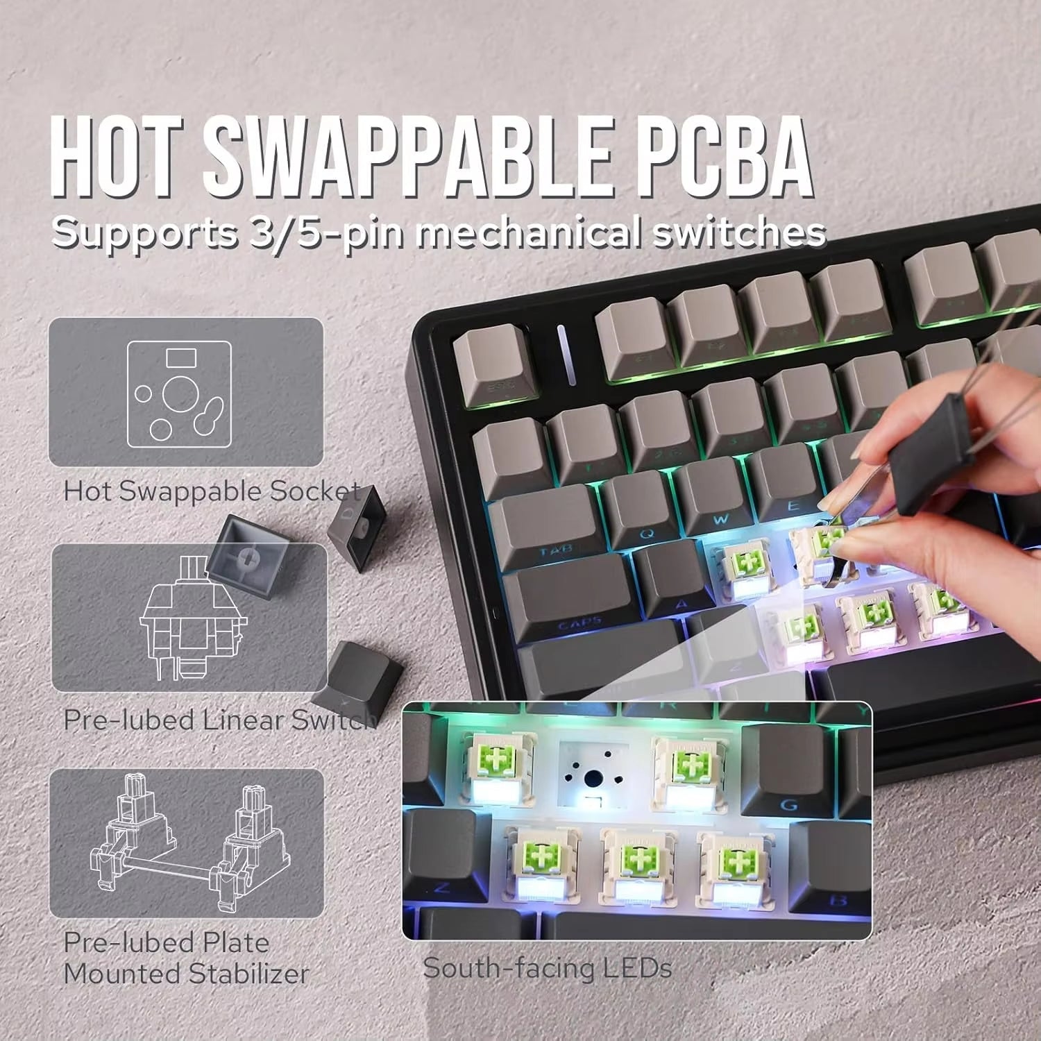 F75 Pro Wireless Mechanical Gaming Keyboard with Gasket Mount, RGB Lighting, Customized 75% Layout, and Side-Engraved PBT Keycaps - Leobog Reaper