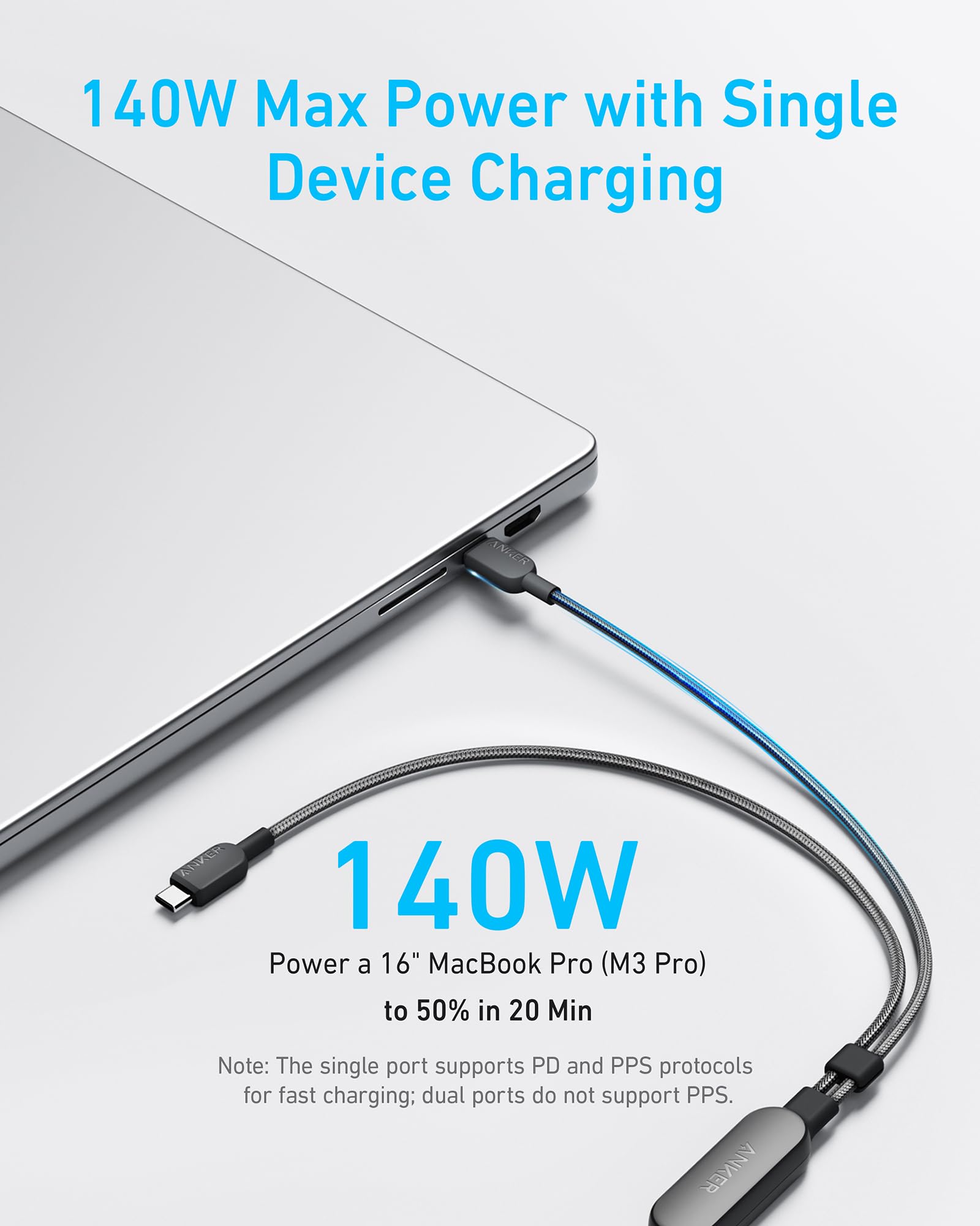 Anker Nano Wireless Car Charger (Magnetic, Detachable Pad) and Anker 140W 2-in-1 USB-C to USB-C Cable