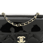 Patent Calfskin Quilted Mini Clutch Black