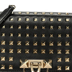 Vitello Rockstud All Over Demilune Shoulder Bag Black