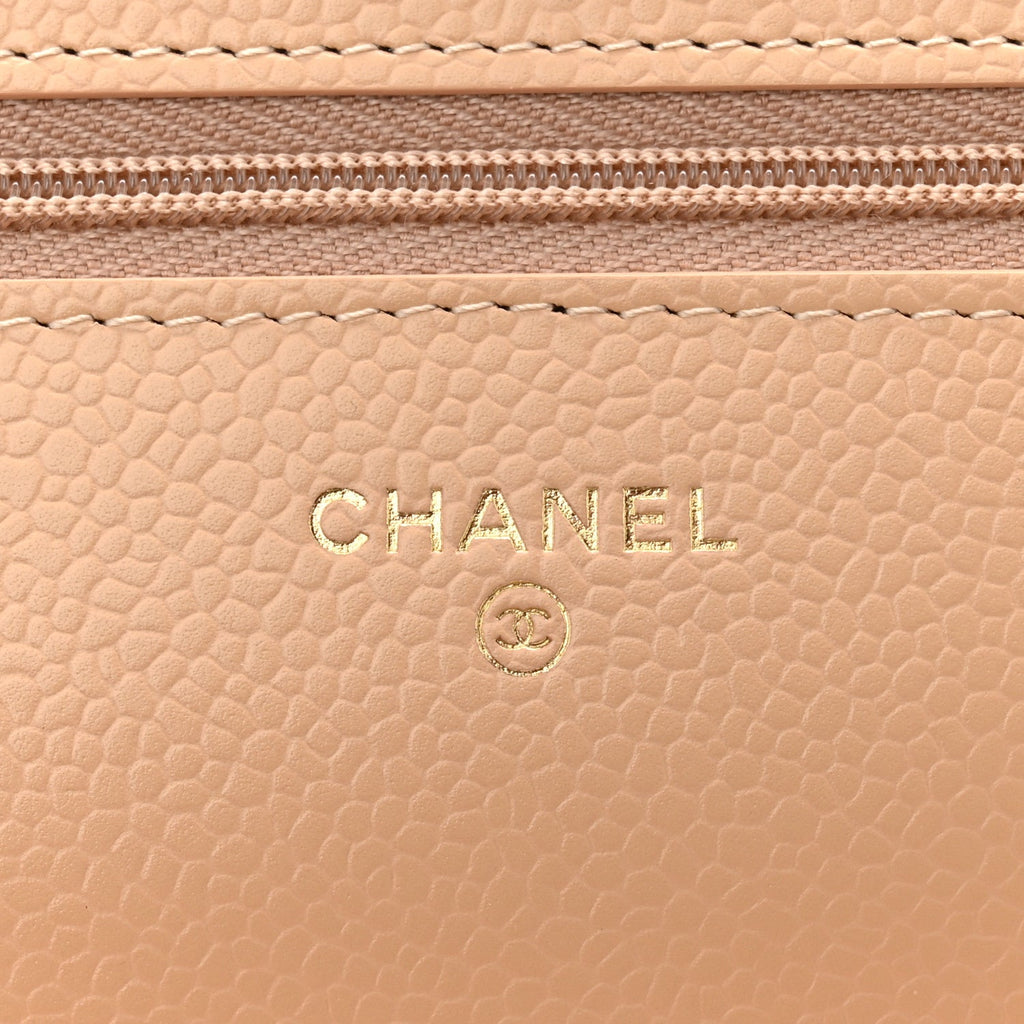 Caviar Quilted Wallet on Chain WOC Beige