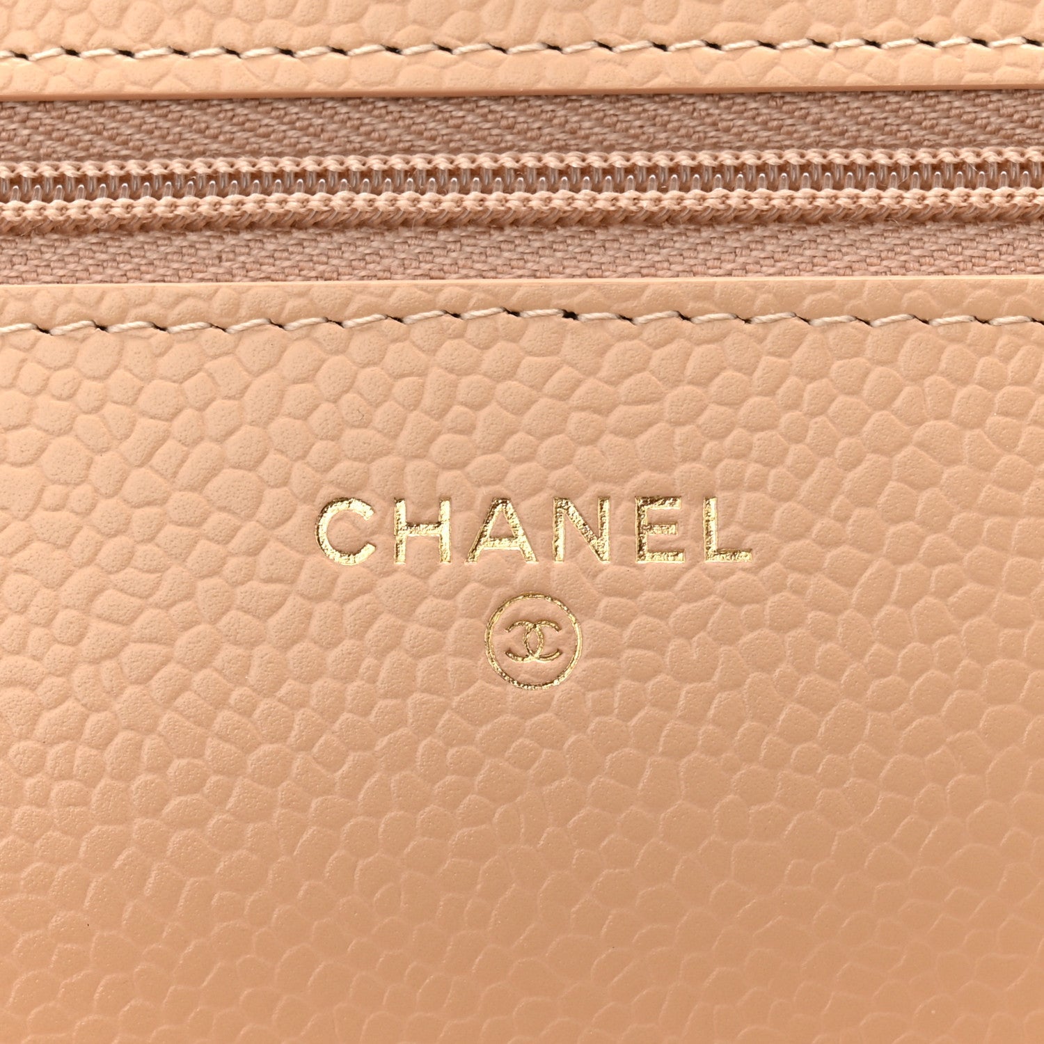 Caviar Quilted Wallet on Chain WOC Beige