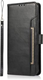 SAHARA - Bundle: Folio Black Leather Wallet Case with Tempered Glass Screen and Camera Protector - Samsung Galaxy S23