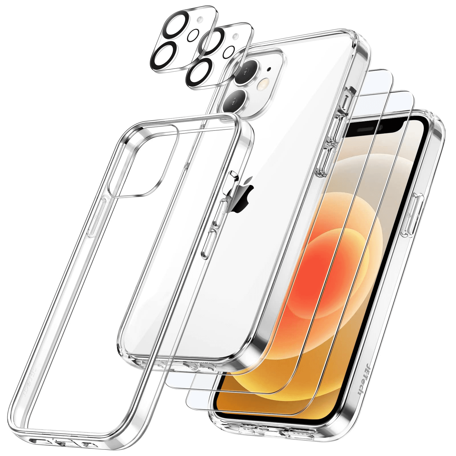 Entronix Bundle Compatible with iPhone 12 - [Soft] TPU Clear Case, 2 Clear Screen Protector & 2 Camera Lens Protectors