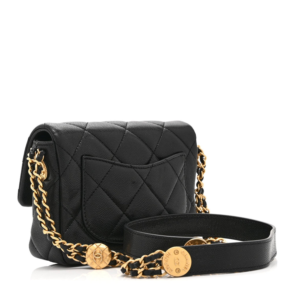 Caviar Quilted Mini Twist Your Buttons Flap Black