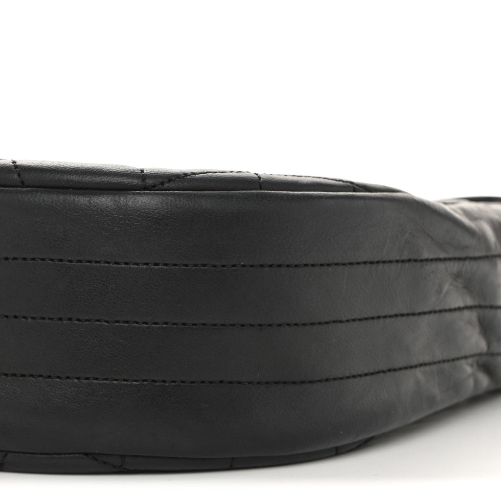 Lambskin Quilted Half Moon Flap Black