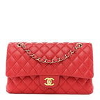 Caviar Quilted Medium Double Flap Red