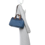 Iridescent Calfskin Quilted Large In The Mix Tote Navy