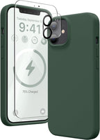 Entronix Bundle Compatible with iPhone 12 - Liquid Silicone Case, 1 Clear Screen Protector & 1 Camera Lens Protector