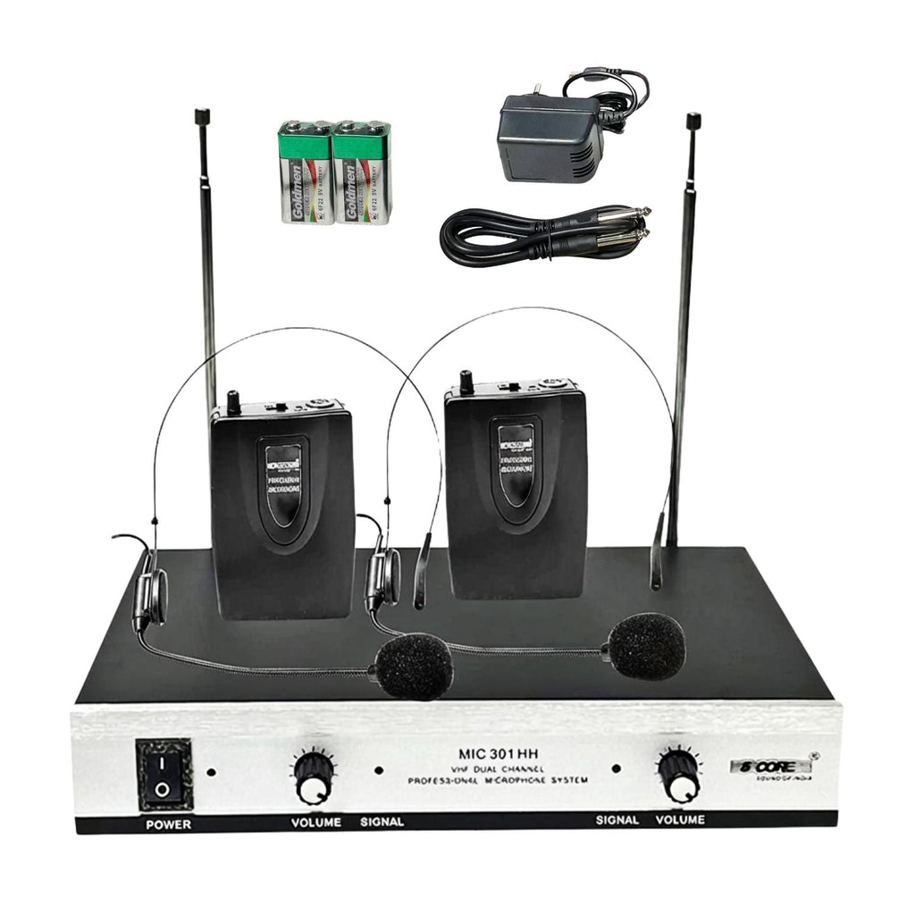 2 Channel Wireless Microphones w 2 Headset Portable Mini Mic Headset Microfono Inalambricos with Receiver - WM 301 HH