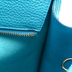 Hammered Calfskin Double Handle Small Amy Tote Turquoise