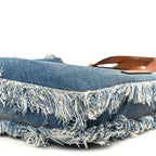 Denim Lavato Vitello King Logo Embroidered Frayed Tote Denim Chiaro Cuoio