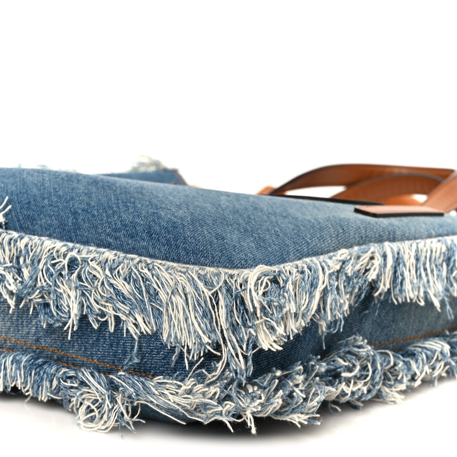 Denim Lavato Vitello King Logo Embroidered Frayed Tote Denim Chiaro Cuoio