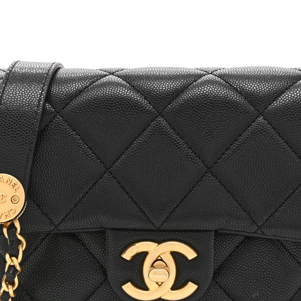 Caviar Quilted Mini Twist Your Buttons Flap Black