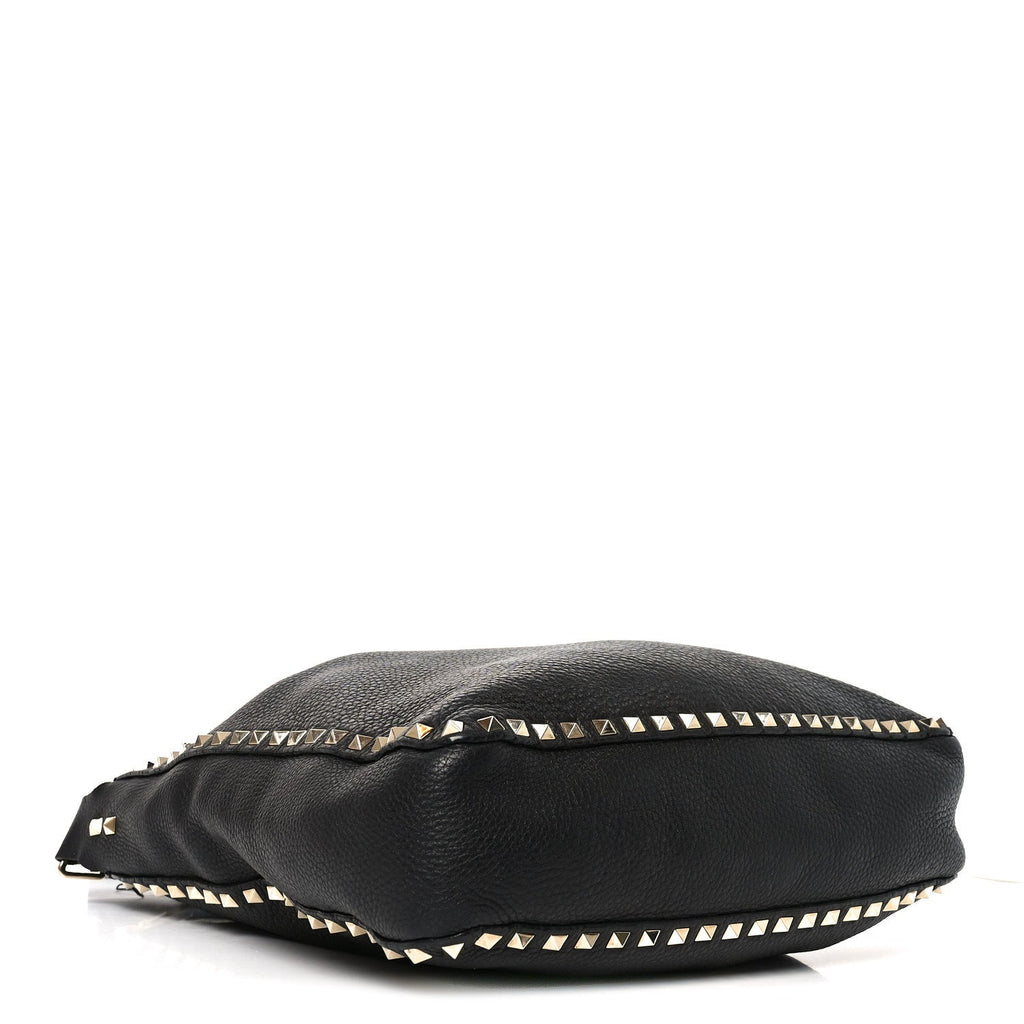 Pebbled Calfskin Large Rockstud Flip-Lock Messenger Bag Black