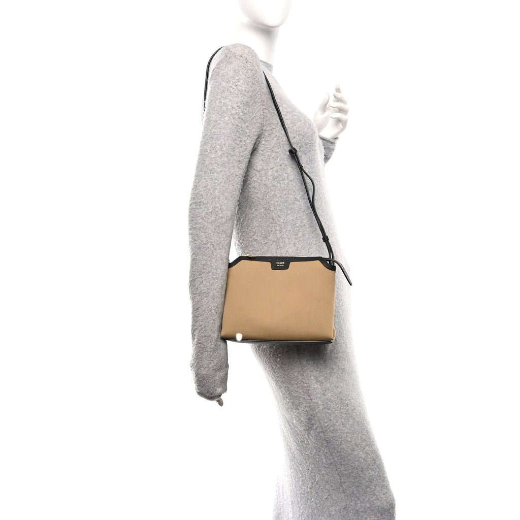 Canvas Calfskin Medium Lina Crossbody Bag Black Honey