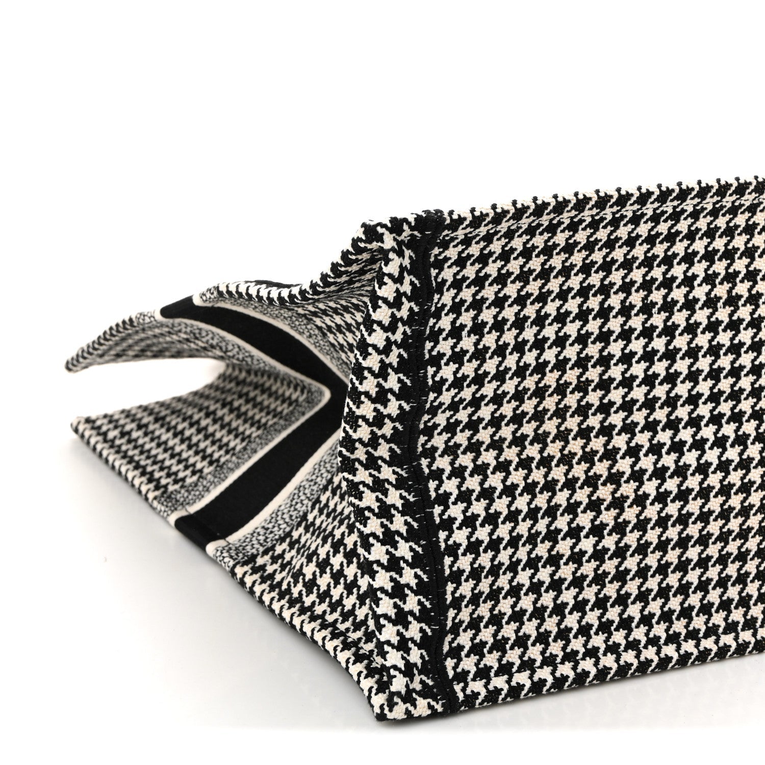 Canvas Houndstooth Embroidered Large Book Tote Black White