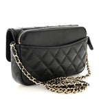 Caviar Quilted Flap Phone Holder With Chain Black