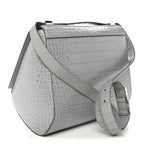 Calfskin Crocodile Embossed Medium Pandora Box Crossbody Bag Grey