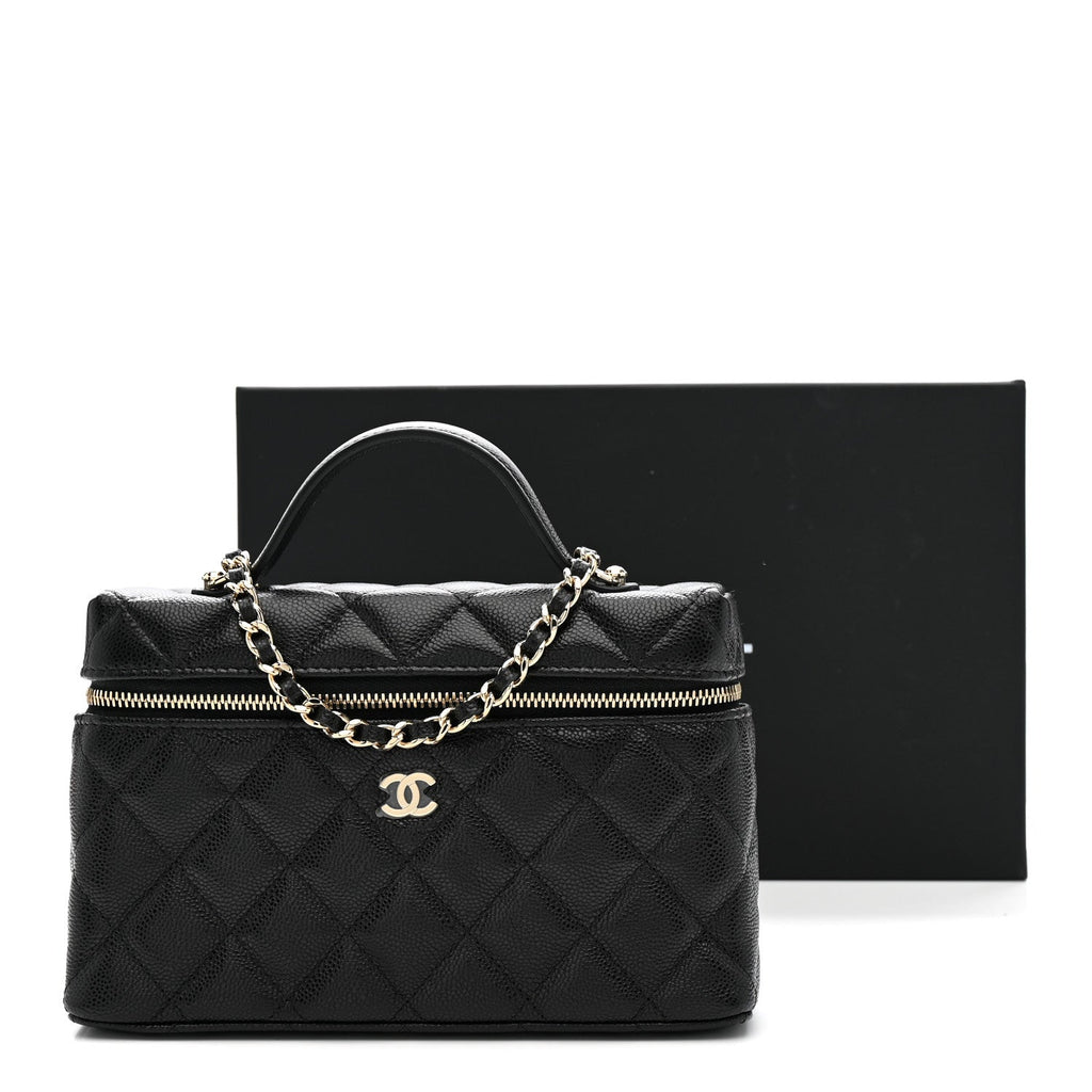 Caviar Quilted Top Handle Slim Vanity With Chain Black